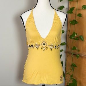 Y2K yellow beaded halter top